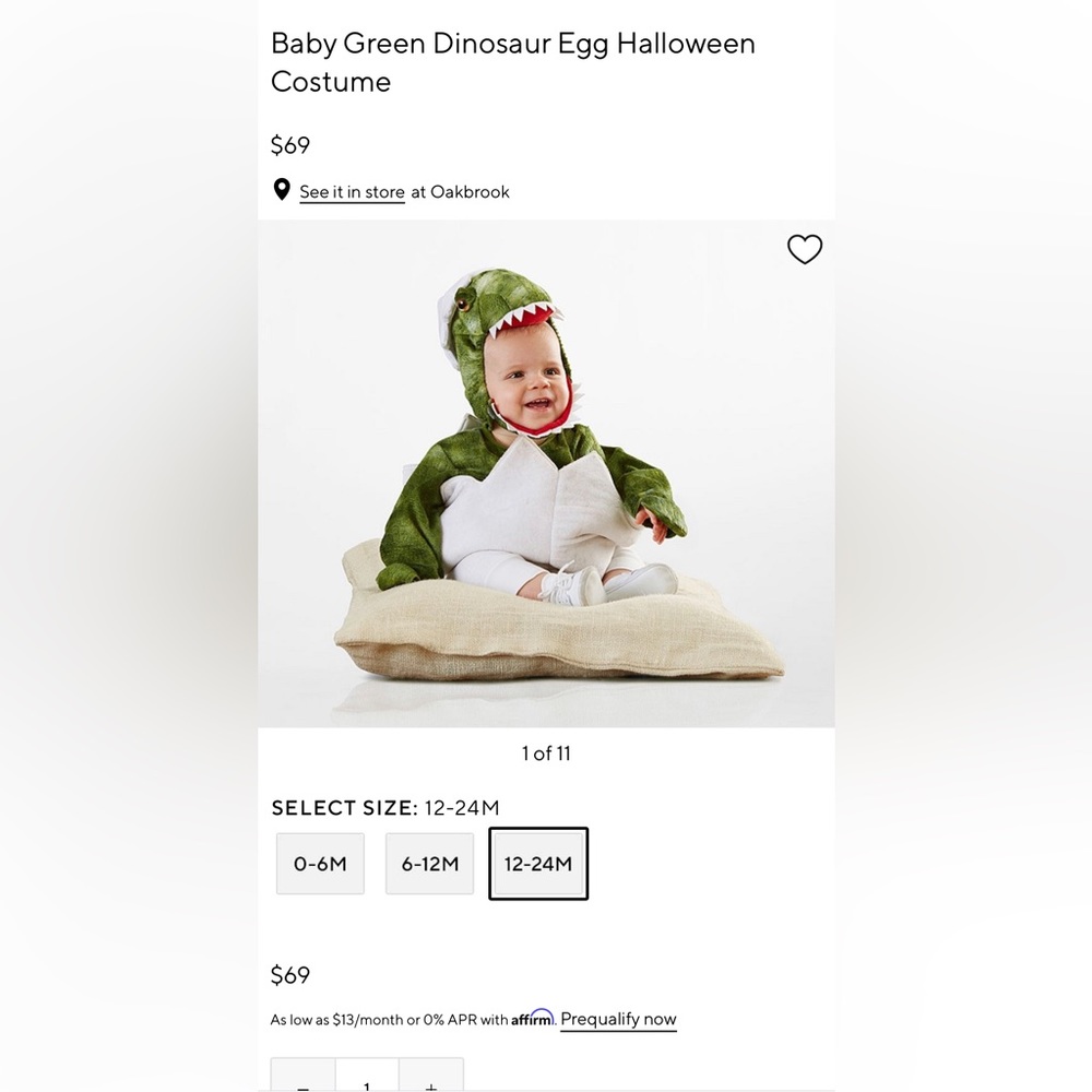 Pottery Barn Kids Green White Dino Egg Baby Costume - Picture 5 of 16